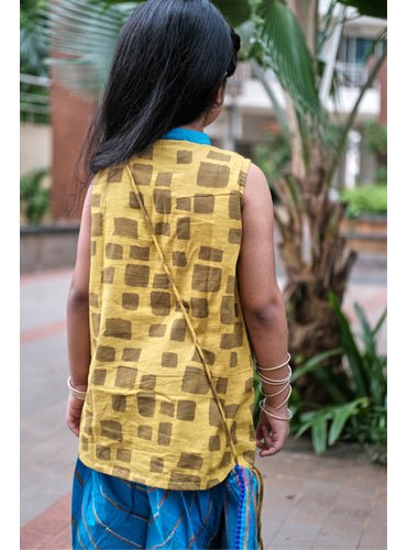 Kids Mustard Checks Kurti - Prathaa - weaving traditions