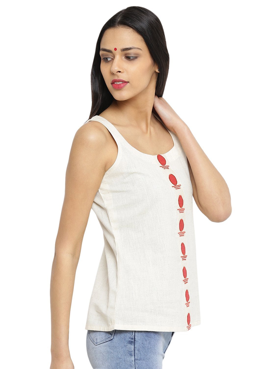 Off-white handspun handwoven Sleeveless Top With Box Pleat - Prathaa - weaving traditions