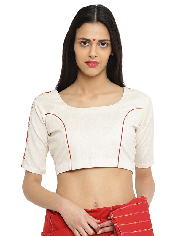 Off-white handspun handwoven Princess Blouse - Prathaa - festive outfit | handloom blouse online