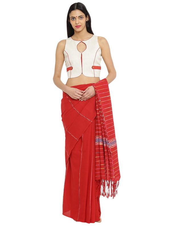Off white Sleeveless Handloom Blouse With Patch | Prathaa |  diwali outfits | off white sleeveless blouse