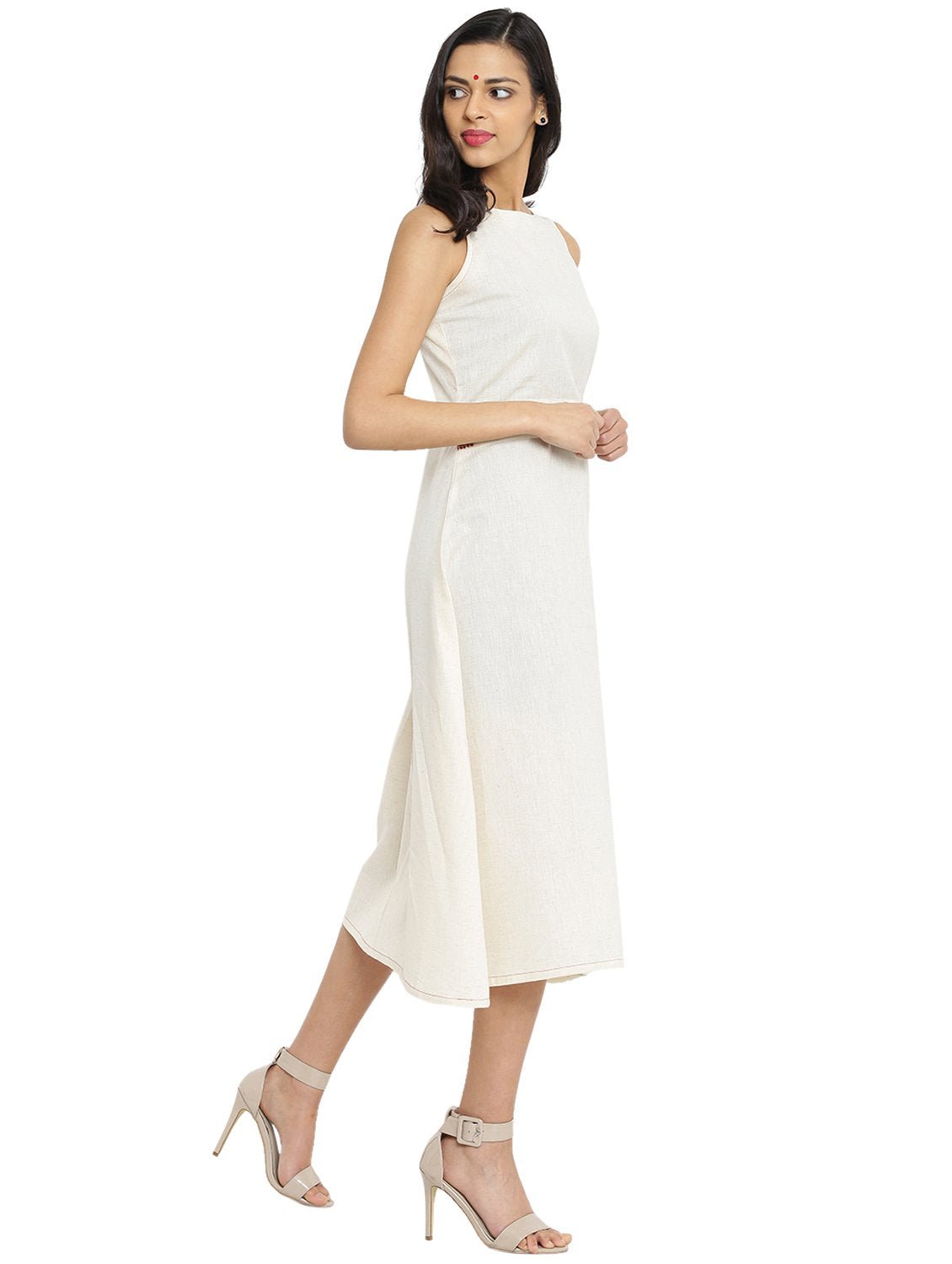 Midi Handloom Dress With Bindi Waist Belt - Prathaa - weaving traditions