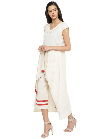 Off White Asymmetric Handloom Tunic - Prathaa - weaving traditions
