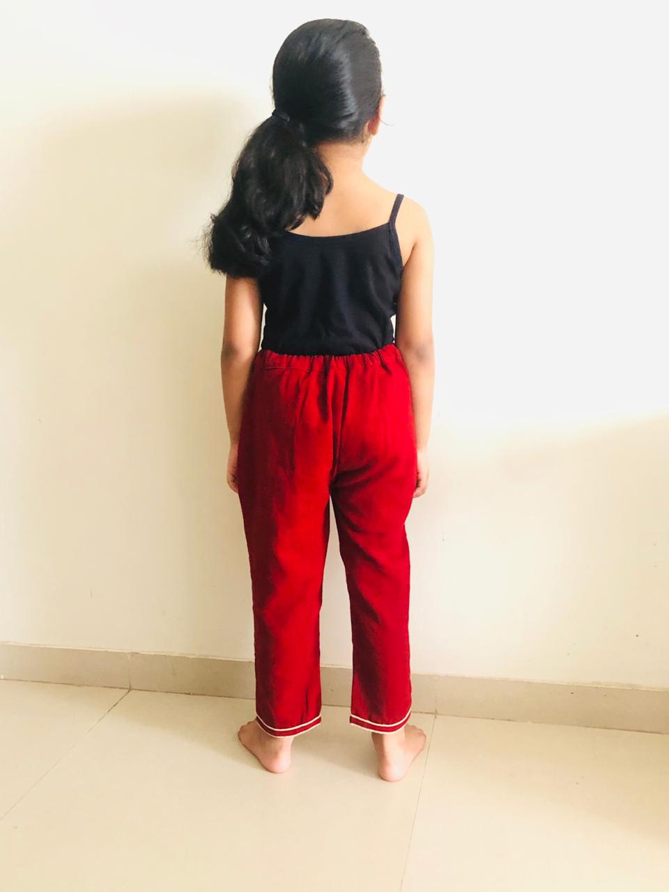 Kids Maroon Kala Cotton Straight Pants - Prathaa - weaving traditions