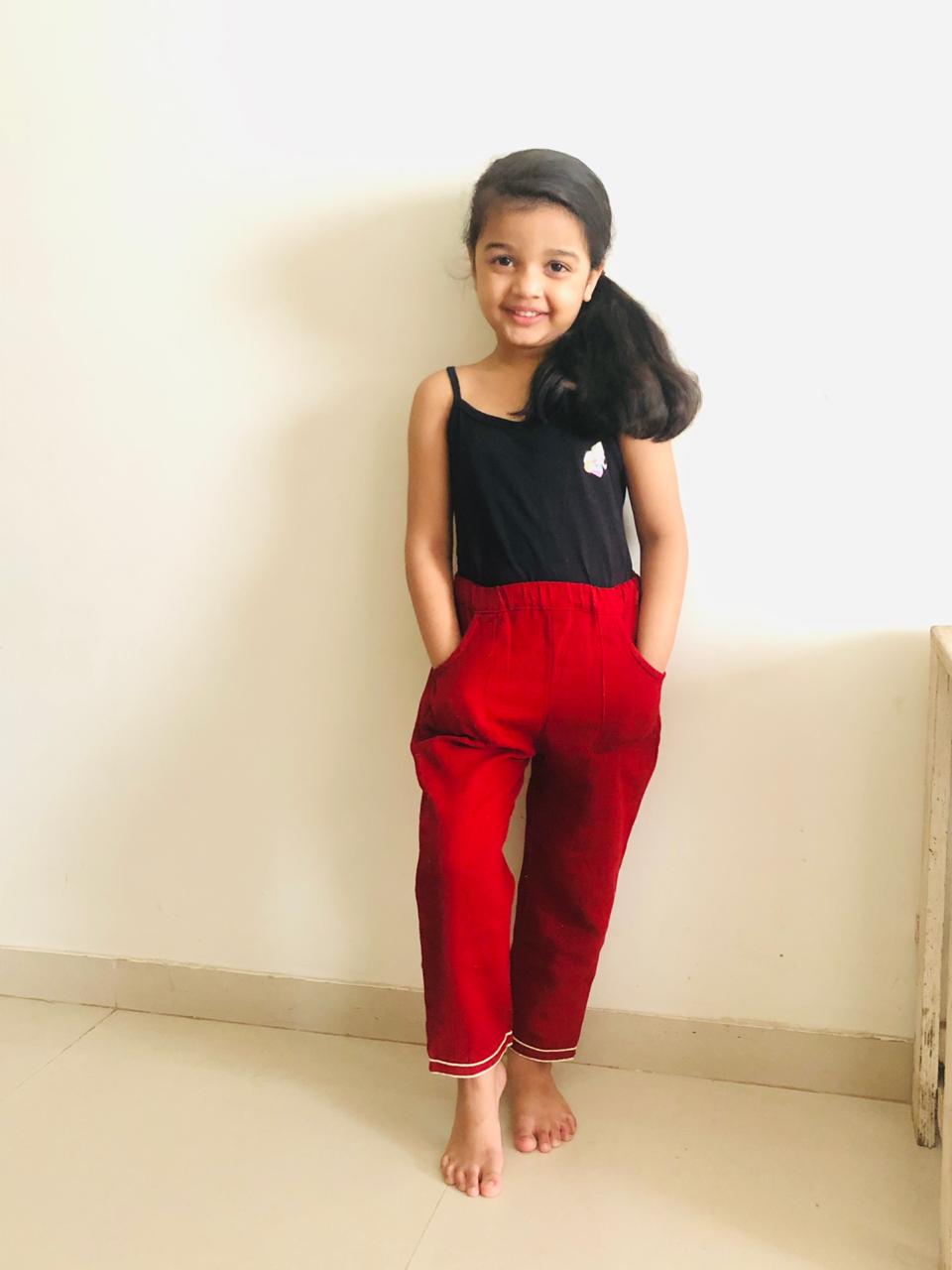 Kids Maroon Kala Cotton Straight Pants - Prathaa - weaving traditions