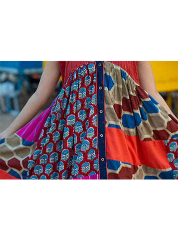 Dress - Gathered Patchwork Dress - Prathaa