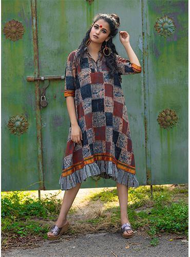 Ajrakh Print Loose Fit Dress - Prathaa - weaving traditions