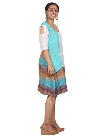 Turquoise Ikat Print Dress Dress Prathaa Weaving Traditions