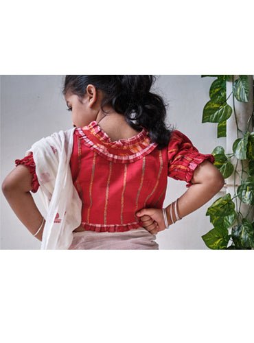 Kids Red Khesh Saree Blouse - Prathaa - weaving traditions