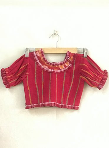 Kids Red Khesh Saree Blouse - Prathaa - weaving traditions