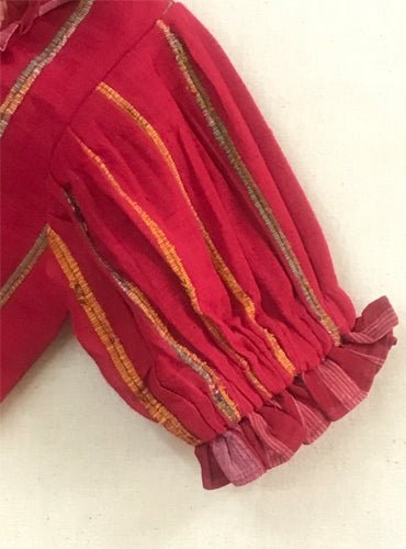 Kids Red Khesh Saree Blouse - Prathaa - weaving traditions