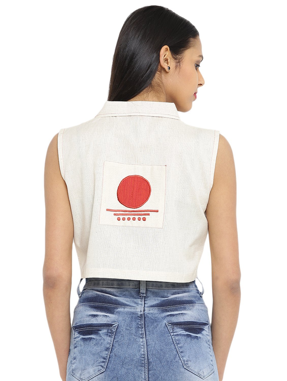 Handloom Crop jacket with Bindi Applique - Prathaa - weaving traditions