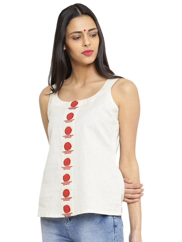 Off-white handspun handwoven Sleeveless Top With Box Pleat - Prathaa - weaving traditions