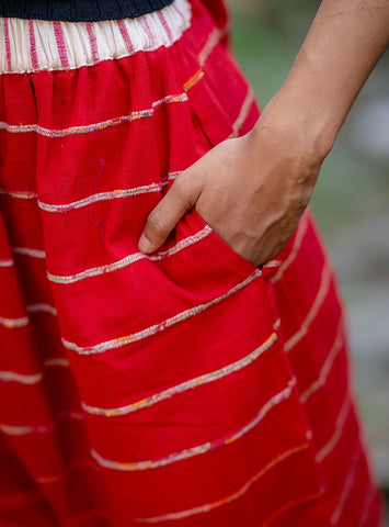 Red Khesh Bottom-PRATHAA | drop crotch pants women