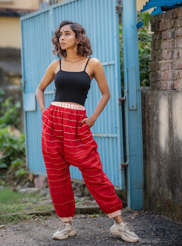 Red Khesh Bottom-PRATHAA | drop crotch joggers