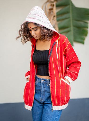 Red Khesh Unisex Hoodie- PRATHAA | unisex pullover | cotton jacket