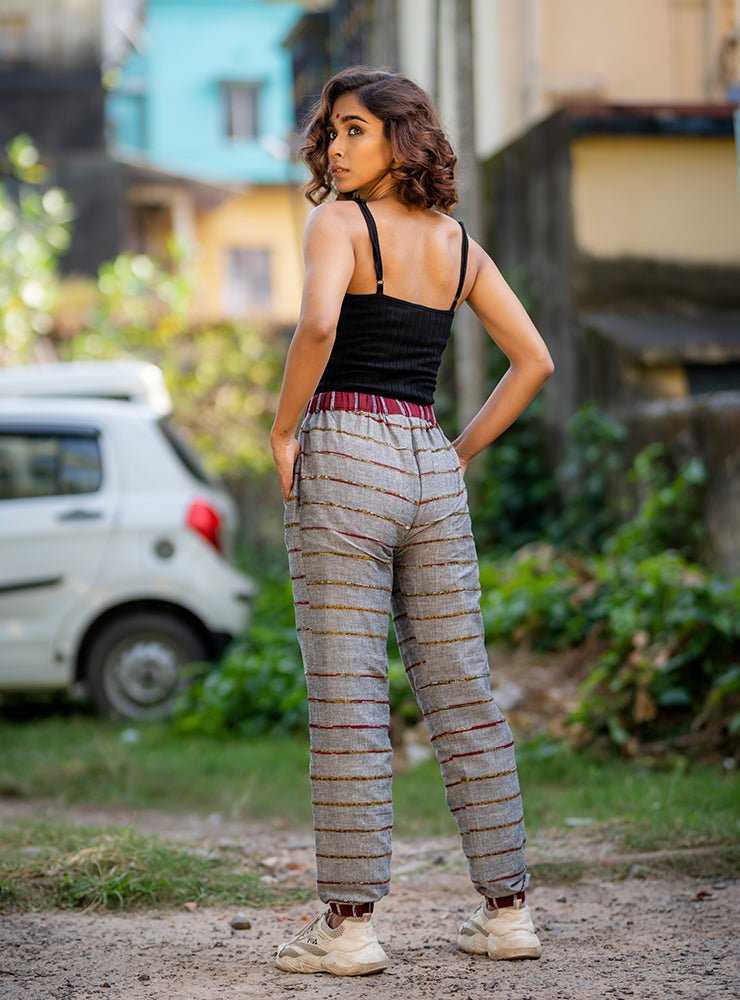 Grey & Maroon Reversible Straight Fit Bottom-PRATHAA - women straight leg pants