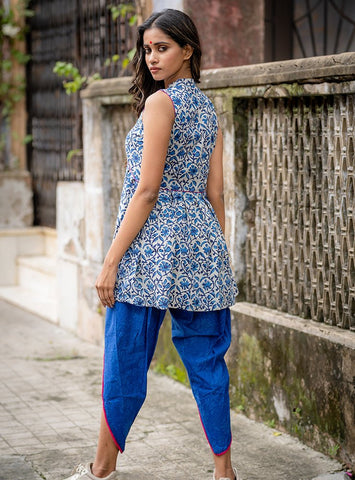 Blue Handblock print Top and Dhoti co-ord SET - Prathaa - weaving traditions
