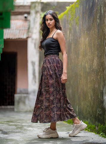 Brown Ajrakh Print Lungi Skirt | Prathaa | printed sarong skirt