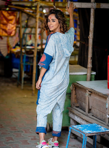 Bawra:- Blue Indigo Straight Pants - Prathaa - weaving traditions