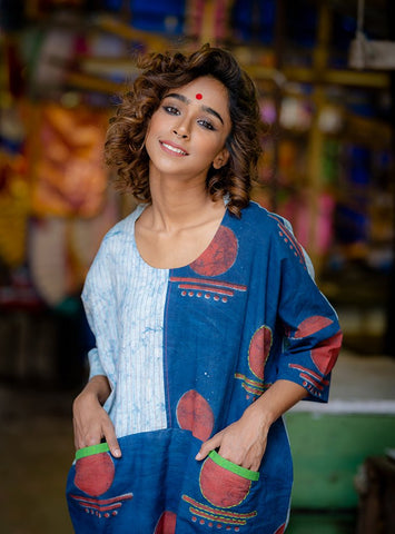 Bawra:- Bindi Tunic Dress & Pant Co-ord Set - Prathaa - weaving traditions