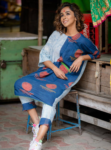 Bawra:- Bindi Tunic Dress & Pant Co-ord Set - Prathaa - weaving traditions