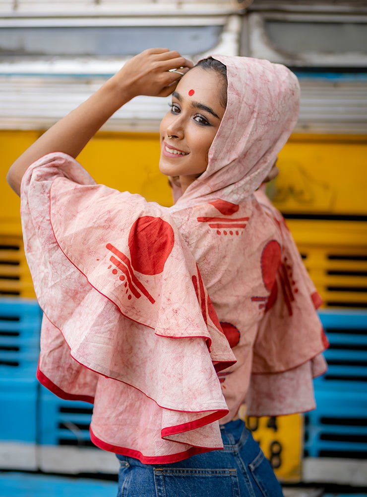 Bawra Blouse/Top -Bindi Double Umbrella Sleeve - PRATHAA