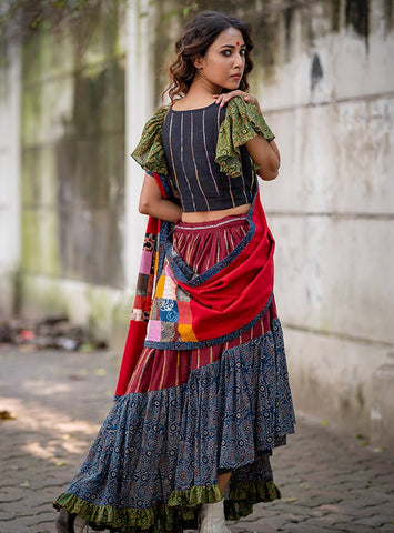 Khesh Mul Ajrakh Ayssmetrical Skirt-PRATHAA