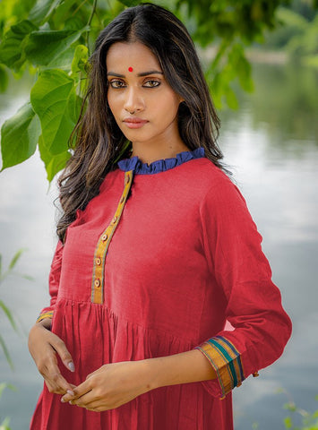Red Ilkal & Khun Dress -Prathaa