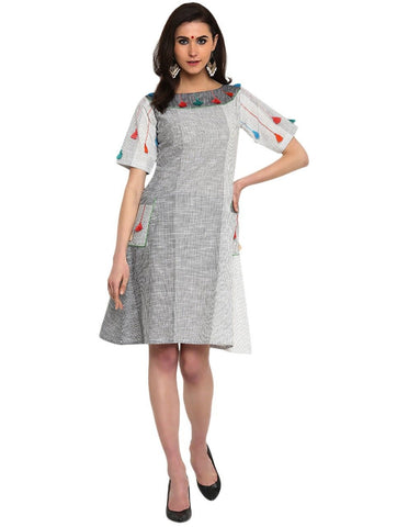 Dress - Stripes and Tassels boat neck dress - Prathaa