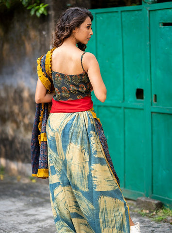 Co-ord set'' :- Ajrakh Dhoti Drape  Set - Prathaa - weaving traditions