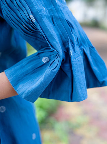 Cobalt Blue Jamdani Pleated Dress - Prathaa - weaving traditions